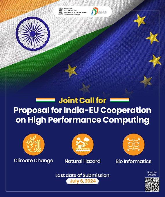 MeitY and EuroHPC are jointly calling for Proposals for India-EU cooperation on HPC. 